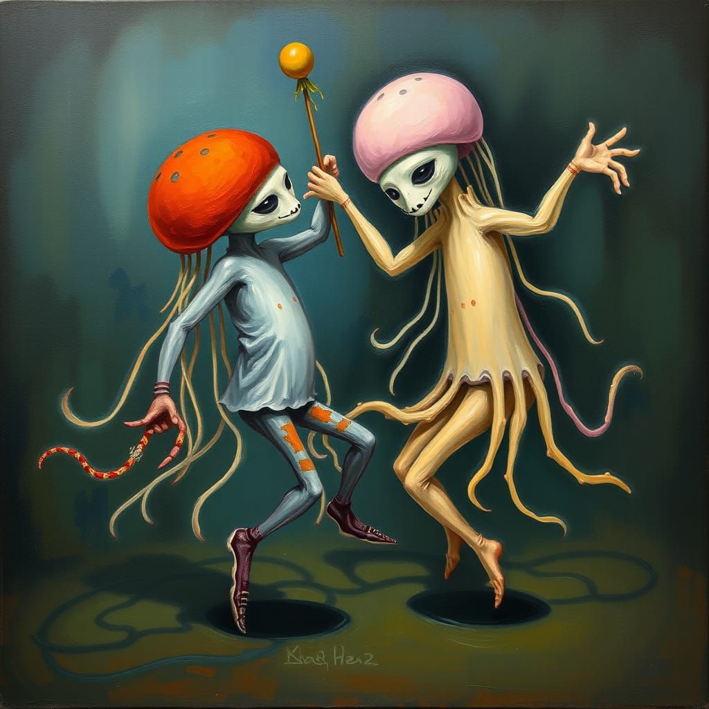 Miro-Style Dancing Mime-Jellyfish Hybrids
