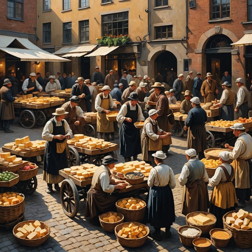 Dutch Cheese Market in Old Masters Style