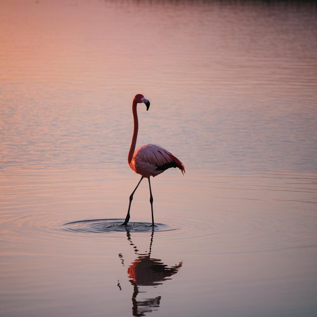 Pink Flamingo Silhouette at Sunset, Wildlife Photography