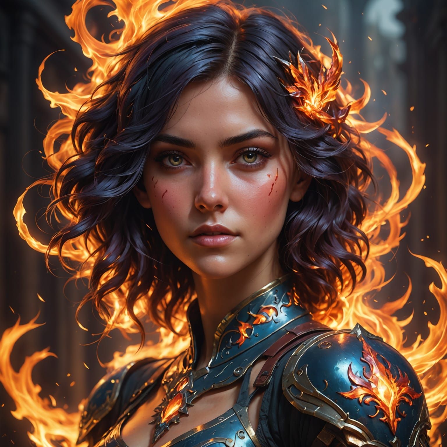 Metal and Flame Portrait in Triadic Colors