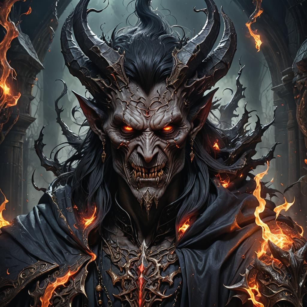 Dark Sorcerer Casting a Magic Spell in Digital Art