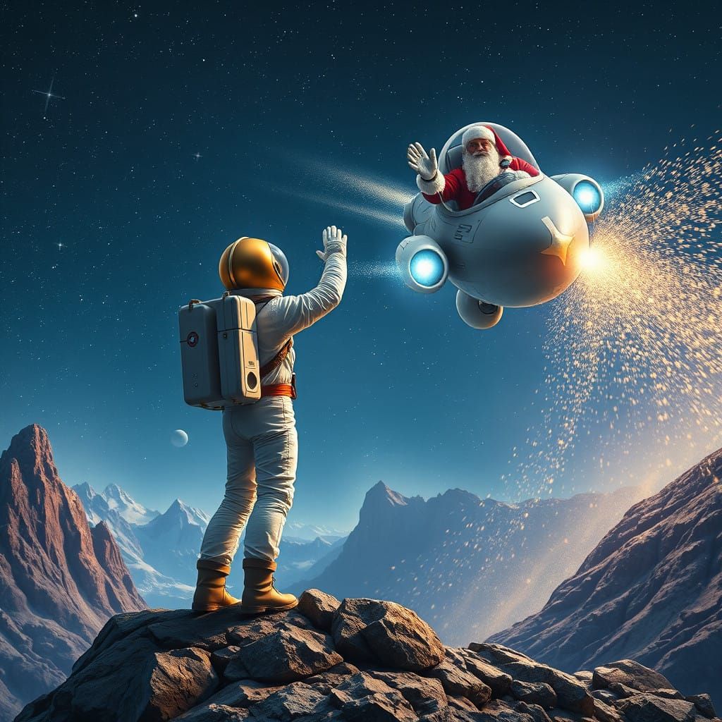 Astronaut Watches Santa's Futuristic Spaceship Soar Across S...