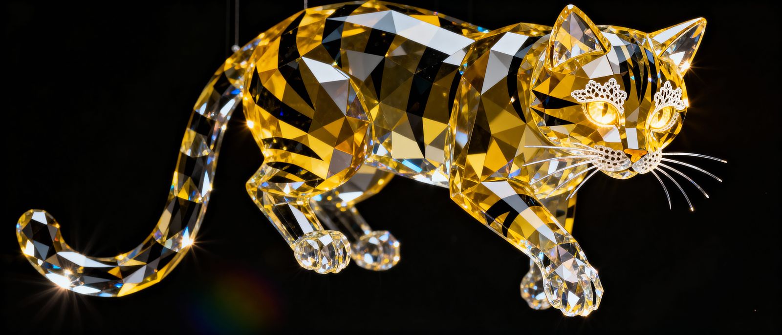 Crystal Glass Cat Guardian in Dramatic Light
