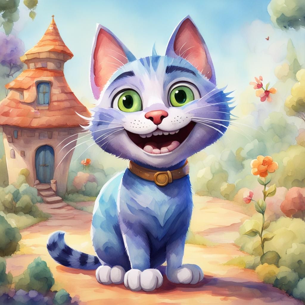 Joyful Cat Watercolor Whimsical-Cartoon in 3D Digital Art