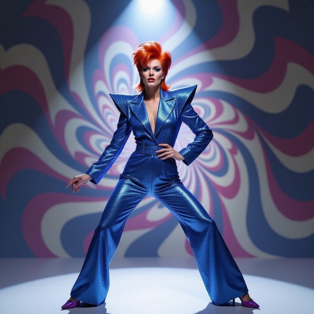 Androgynous Woman in Electric Blue Bowie Style