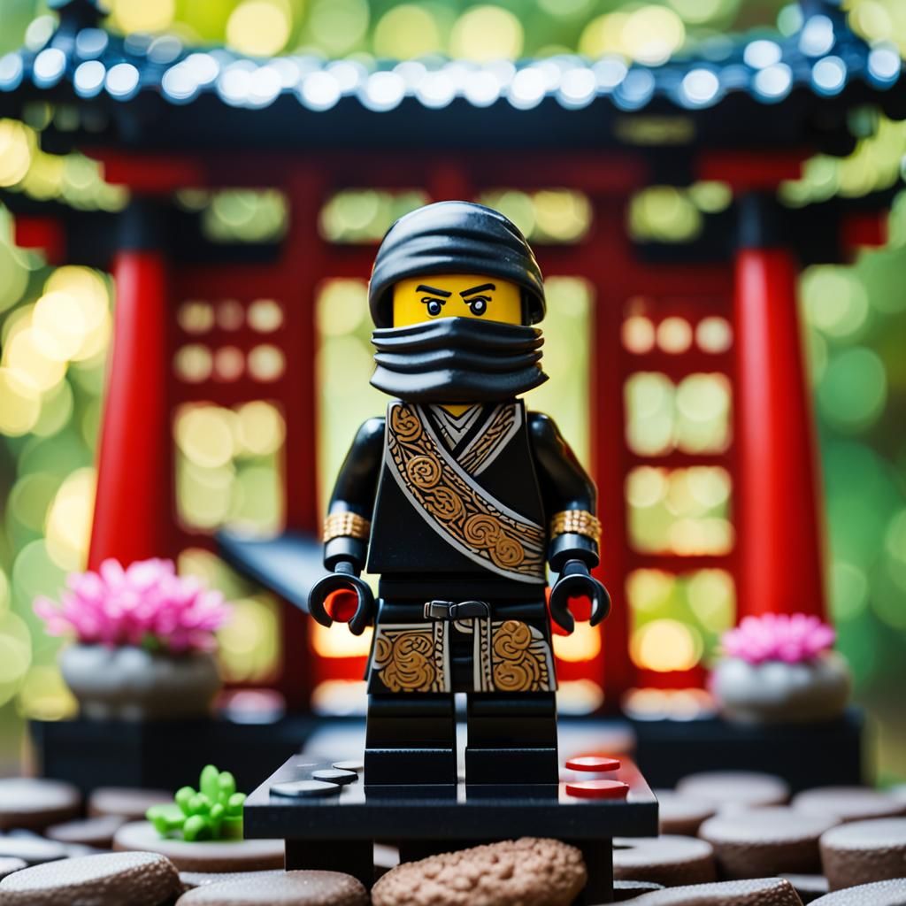 Lego Ninja at Shrine in Neo-Impressionist Style