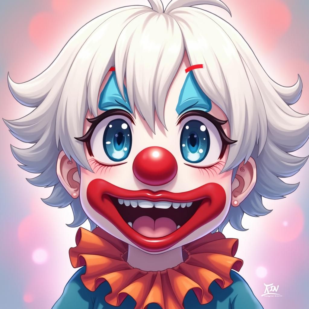 Anime Clown Avatar with Expressive Eyes, Digital Art