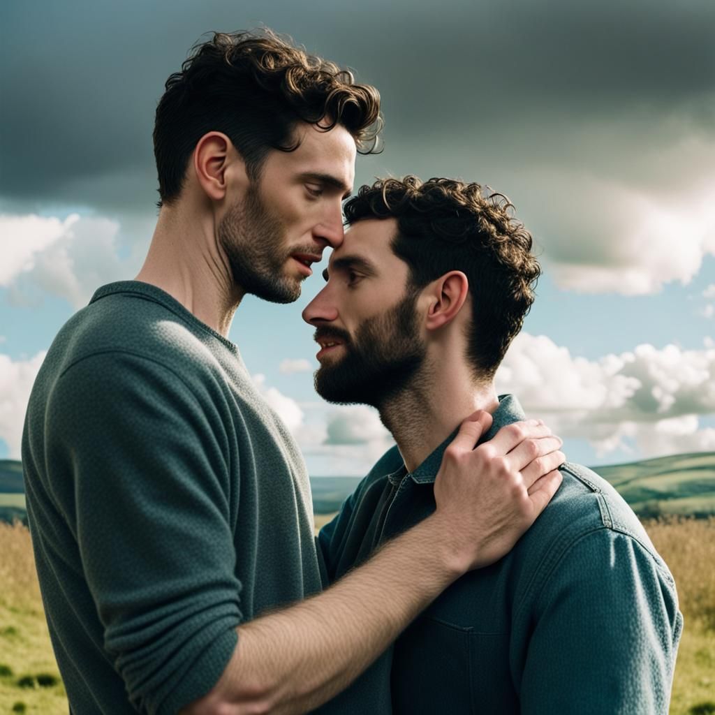 Men's Tender Embrace in Soft, Divine Light