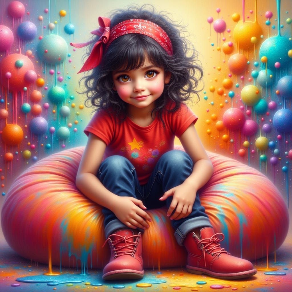 Whimsical Portrait of a Girl with Colorful Paint Splashes