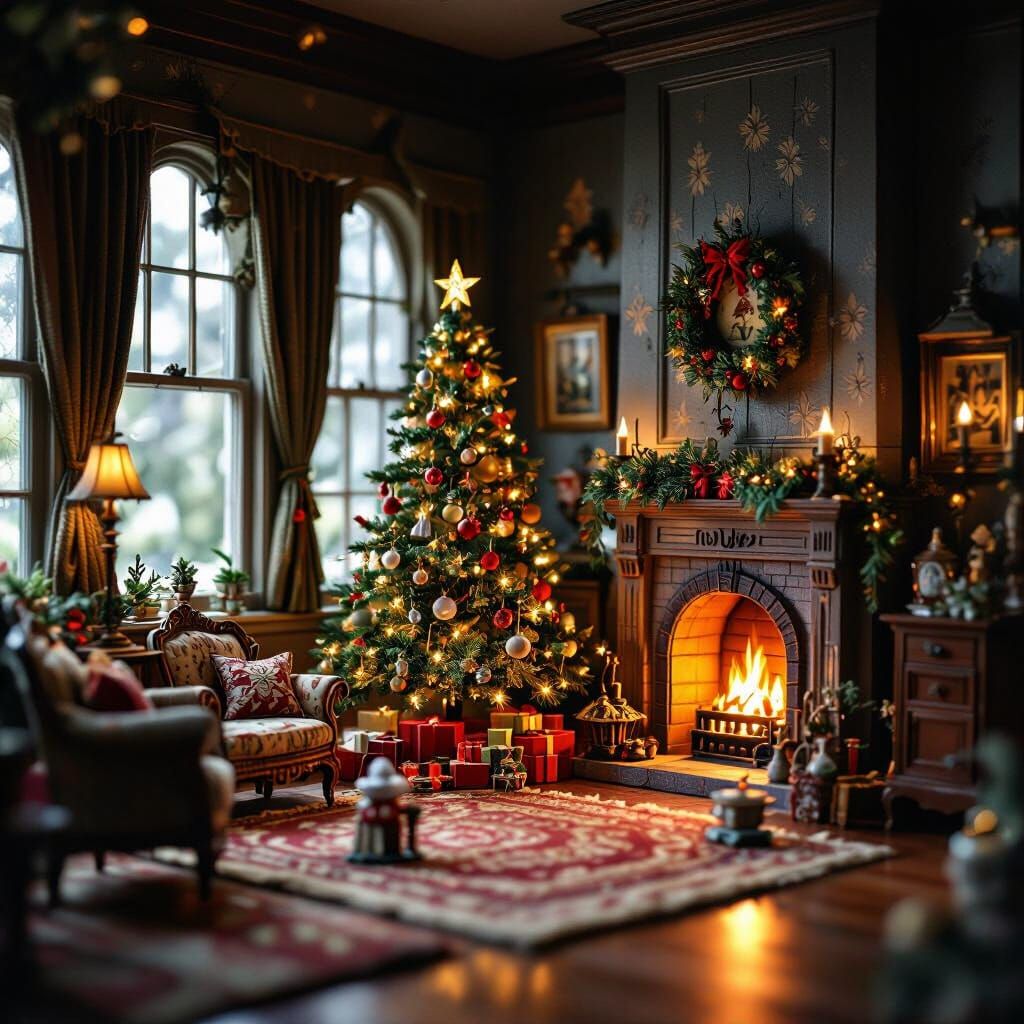 Cozy Victorian Christmas Home with Miniature Dwellers