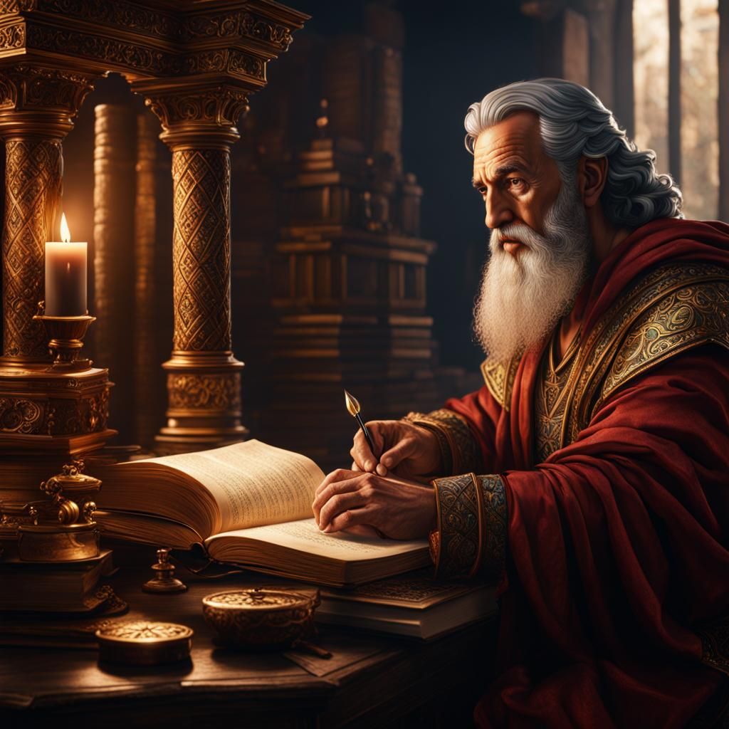 Apostle Peter Writing Bible Letters: Detailed Matte Painting