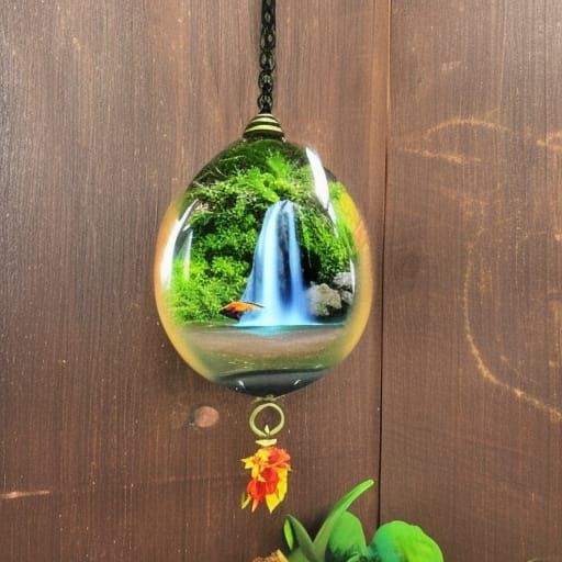 Jungle Waterfall in Glass Pendant