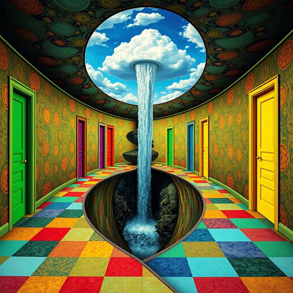 Surreal Dreamscape in a Retro Video Game Style