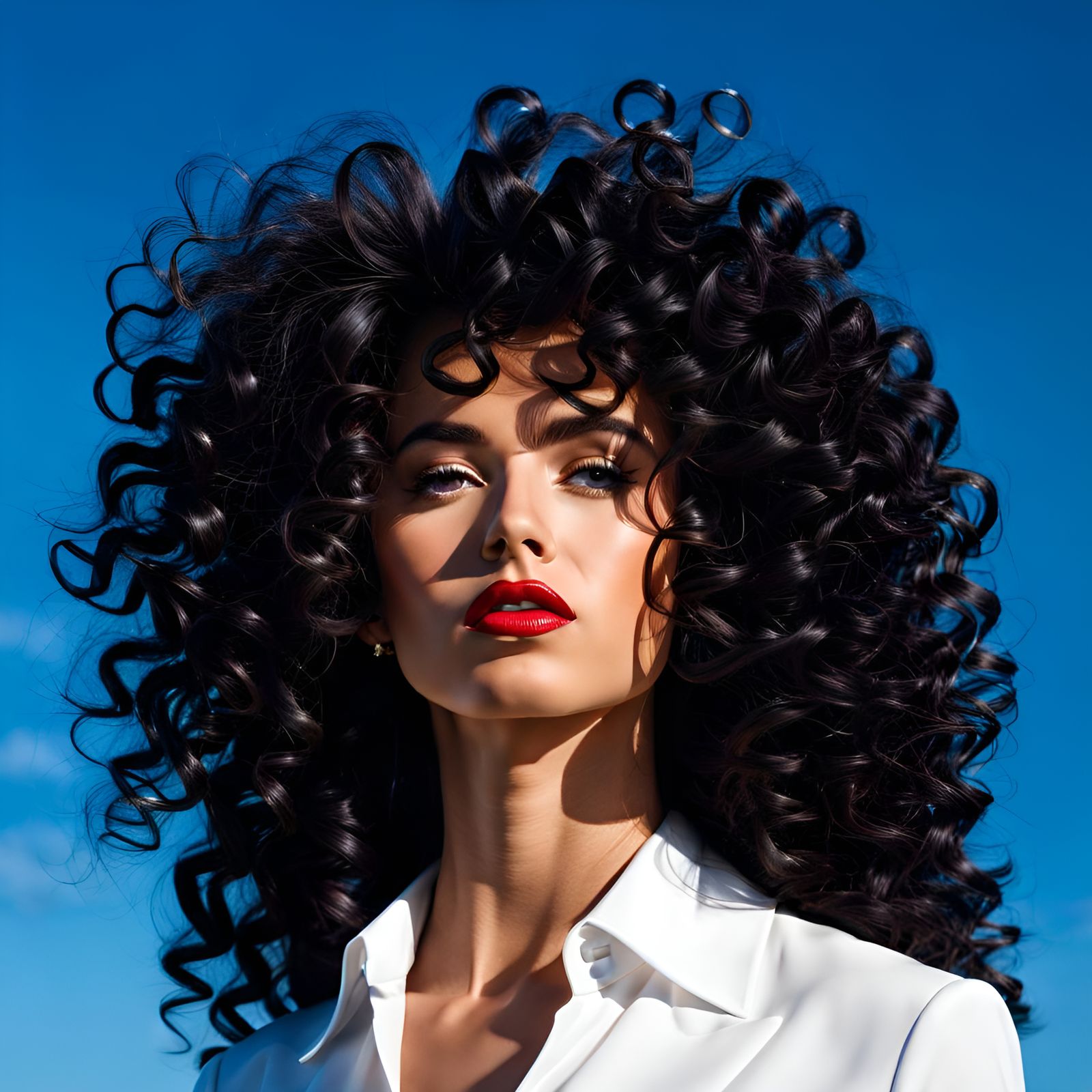 Surreal Airplane Portrait with Curly Black Hair