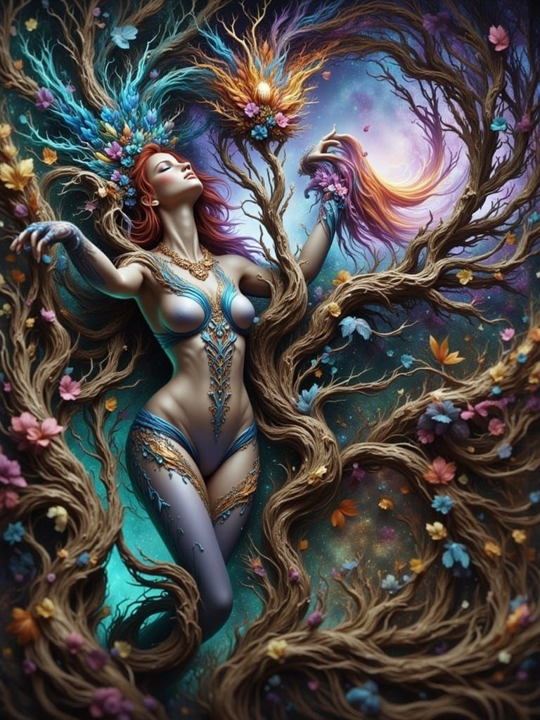 Hyperrealism Autumn Goddess With Glowing Amber Jewelry