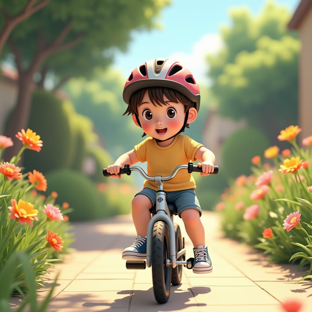 Child's First Bike Ride: Anime-Inspired 3D Art