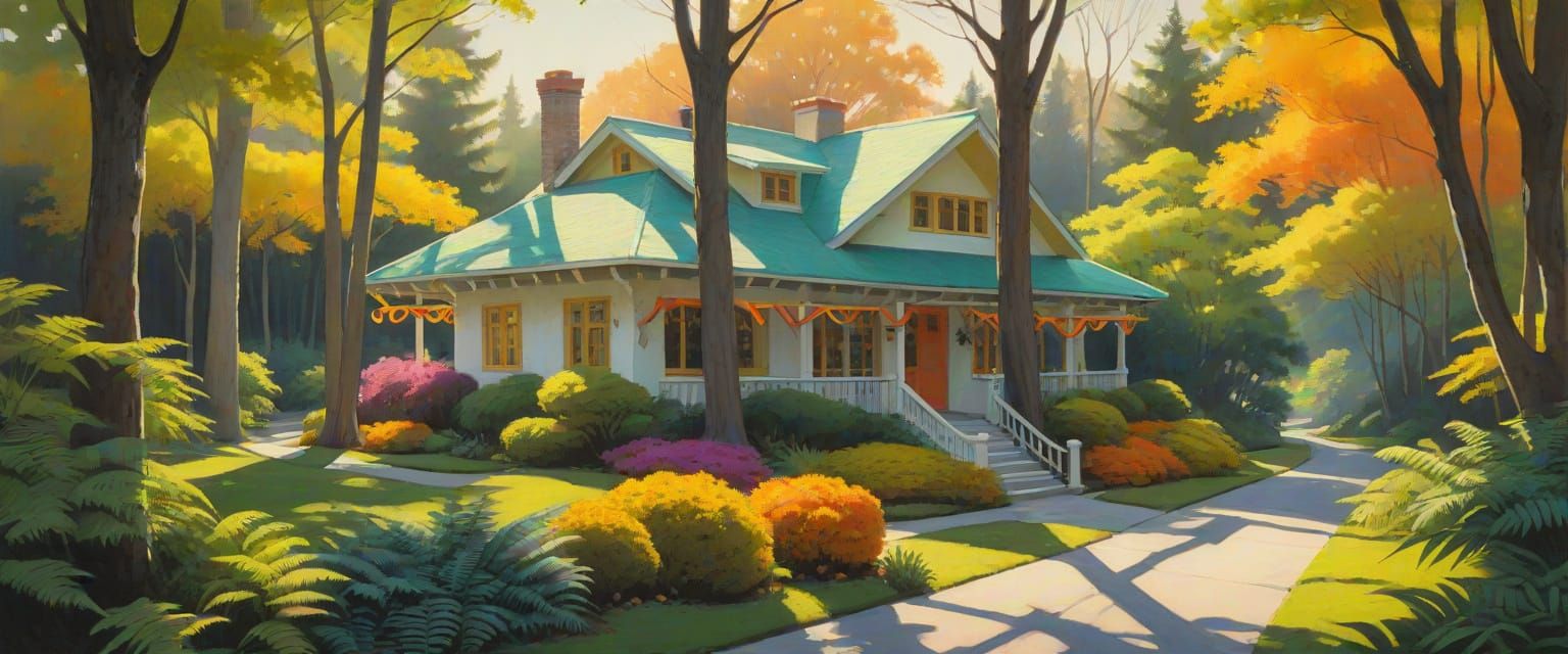 Quaint Mid-Century Home in Comic Book Style