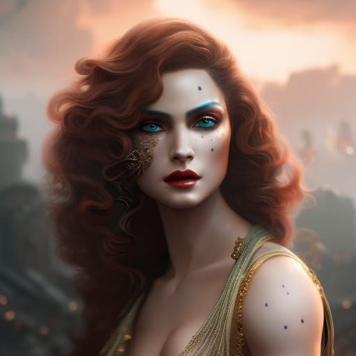 Sorceress Portrait with Glistening Skin, Digital Art