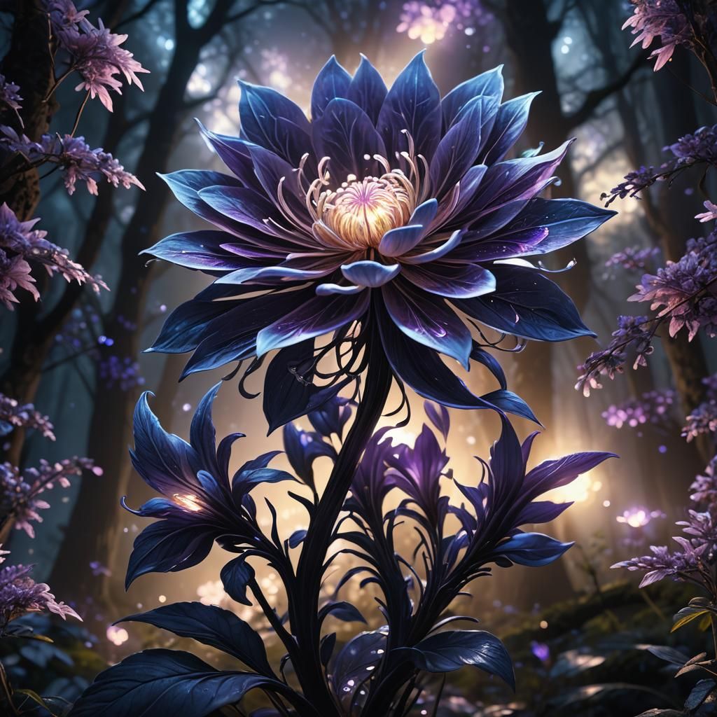 Glowing Nocturnal Bloom in Mystical Forest
