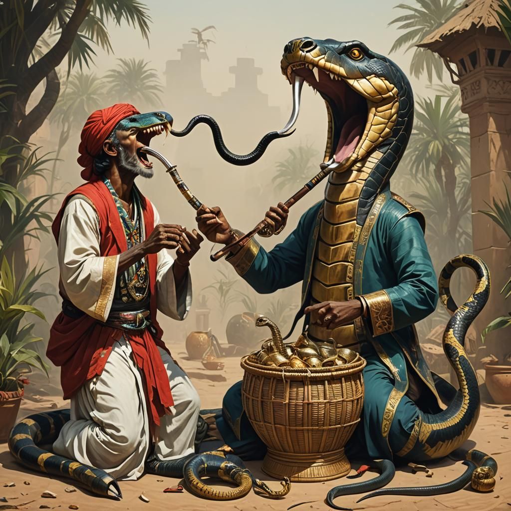 Mysterious Encounter in Ancient Egypt: Vibrant Digital Art