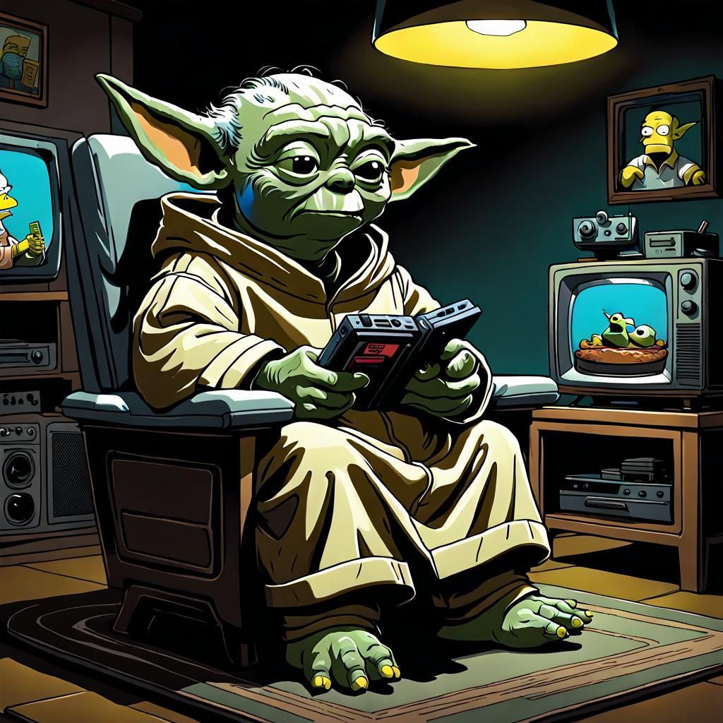 Baby Yoda as Simpsons Character Comic Art