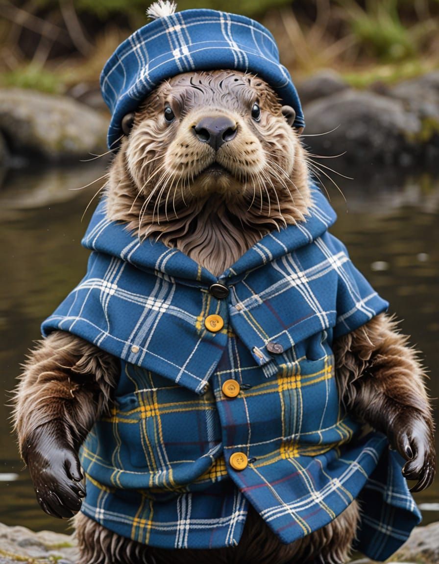 Proud Sea Otter as Highland Scotsman in Tartan