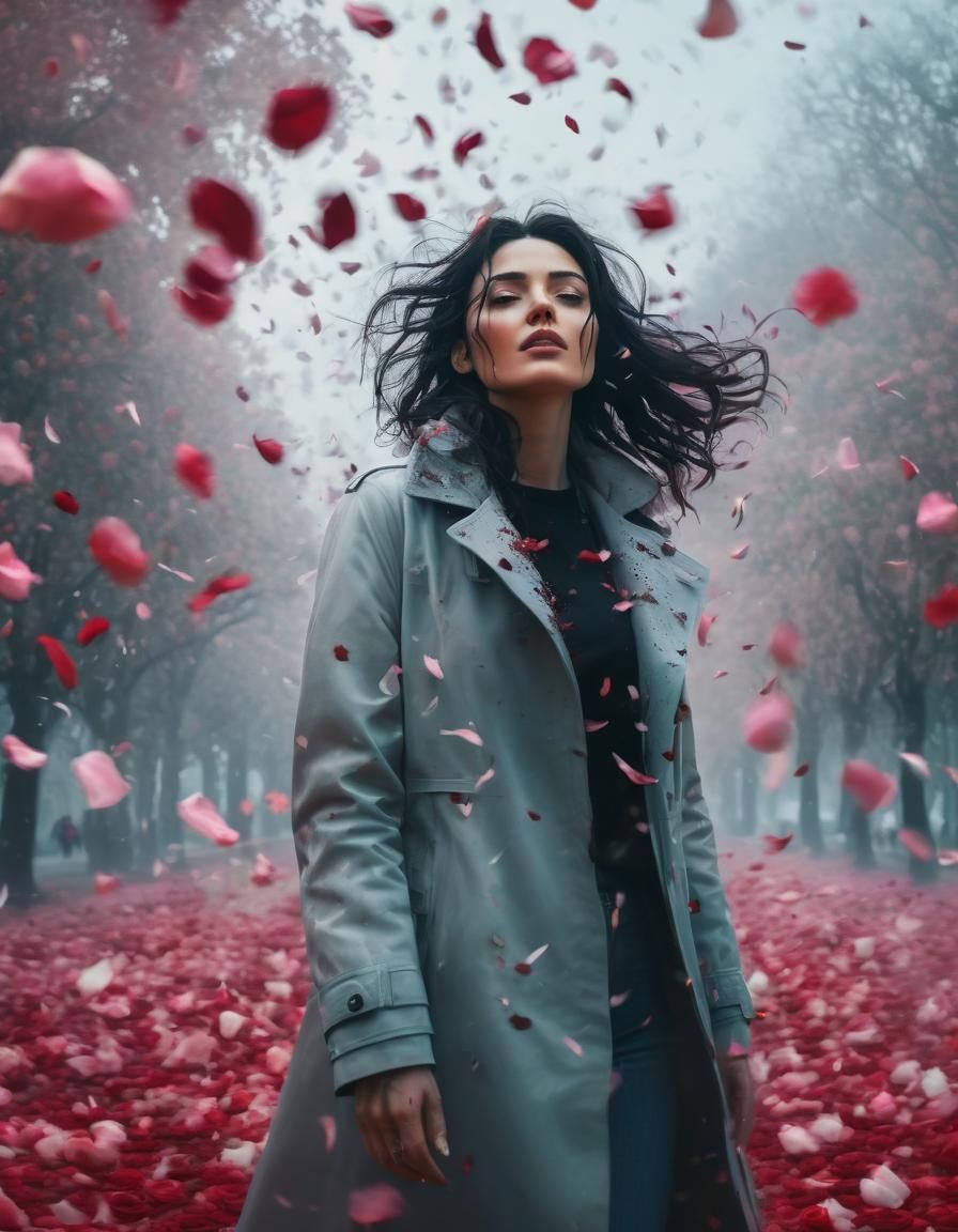 Rose Petal Whirlwind: A Girl in an Enchanted Park