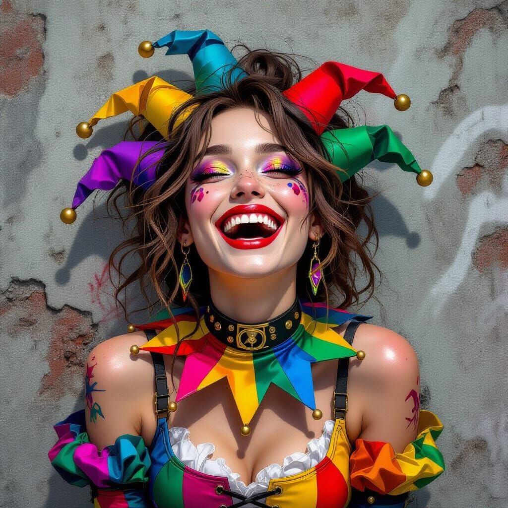 Laughing Jester Amidst Urban Decay