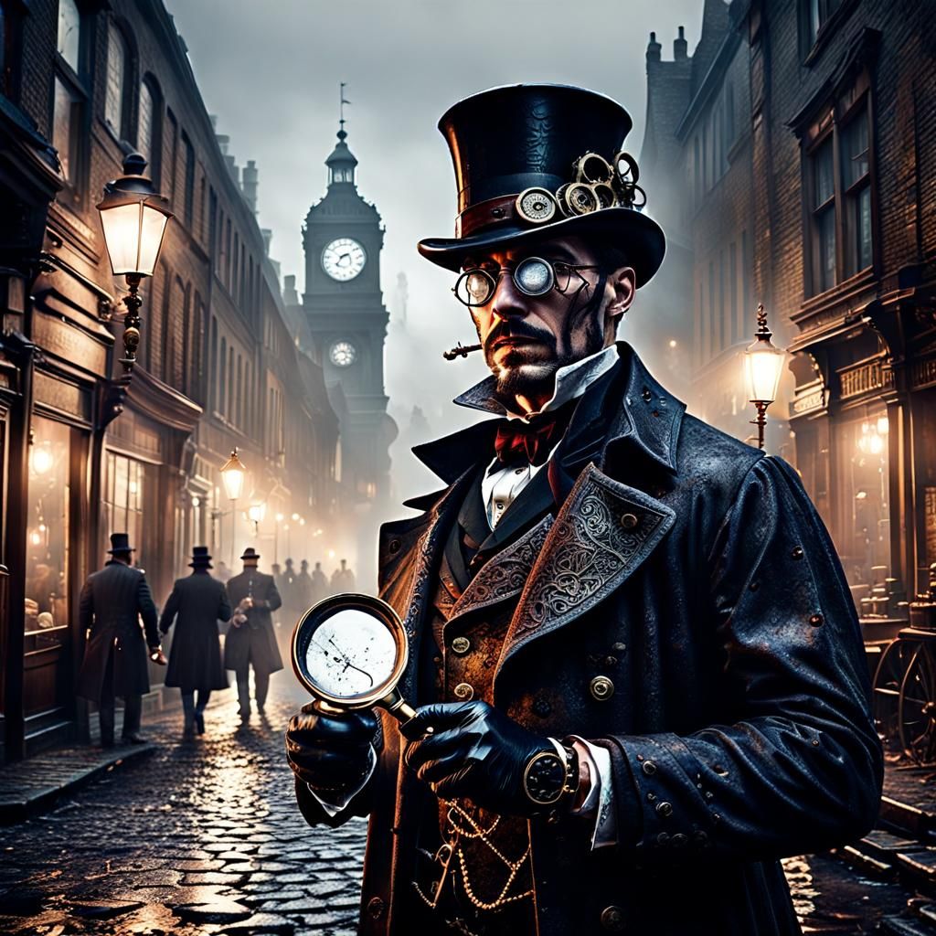 Steampunk Detective in Misty Victorian City