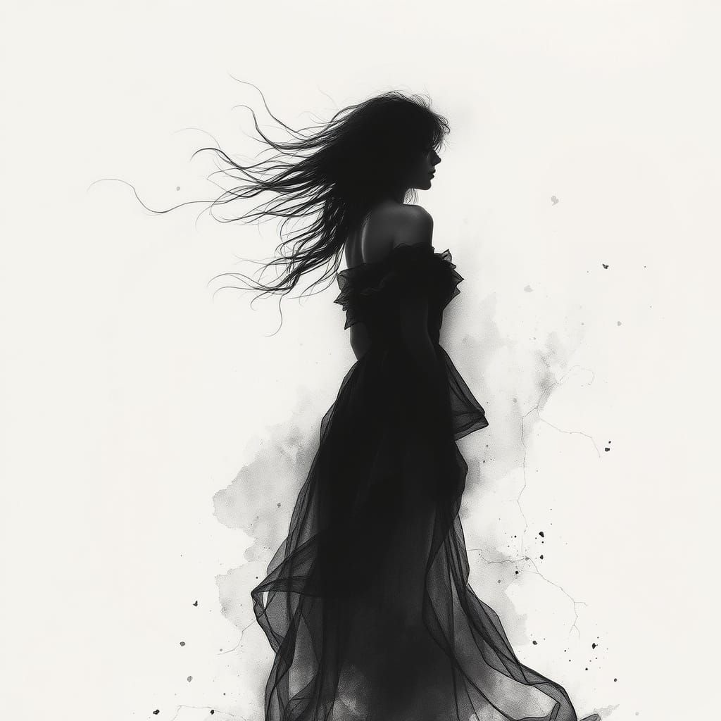 Ethereal Woman in Charcoal and Ink, Forgotten Memories