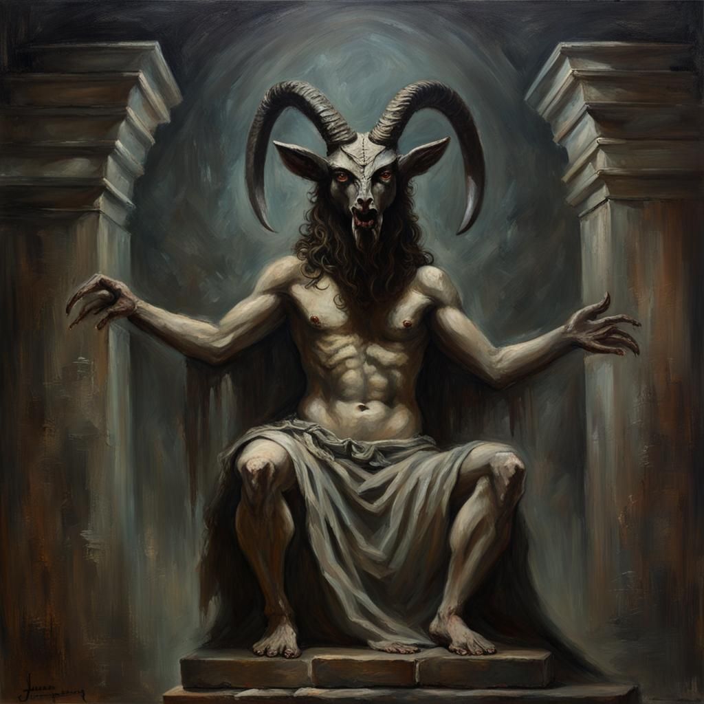 Creepy Stone Statue of Baphomet in Dark Lighting