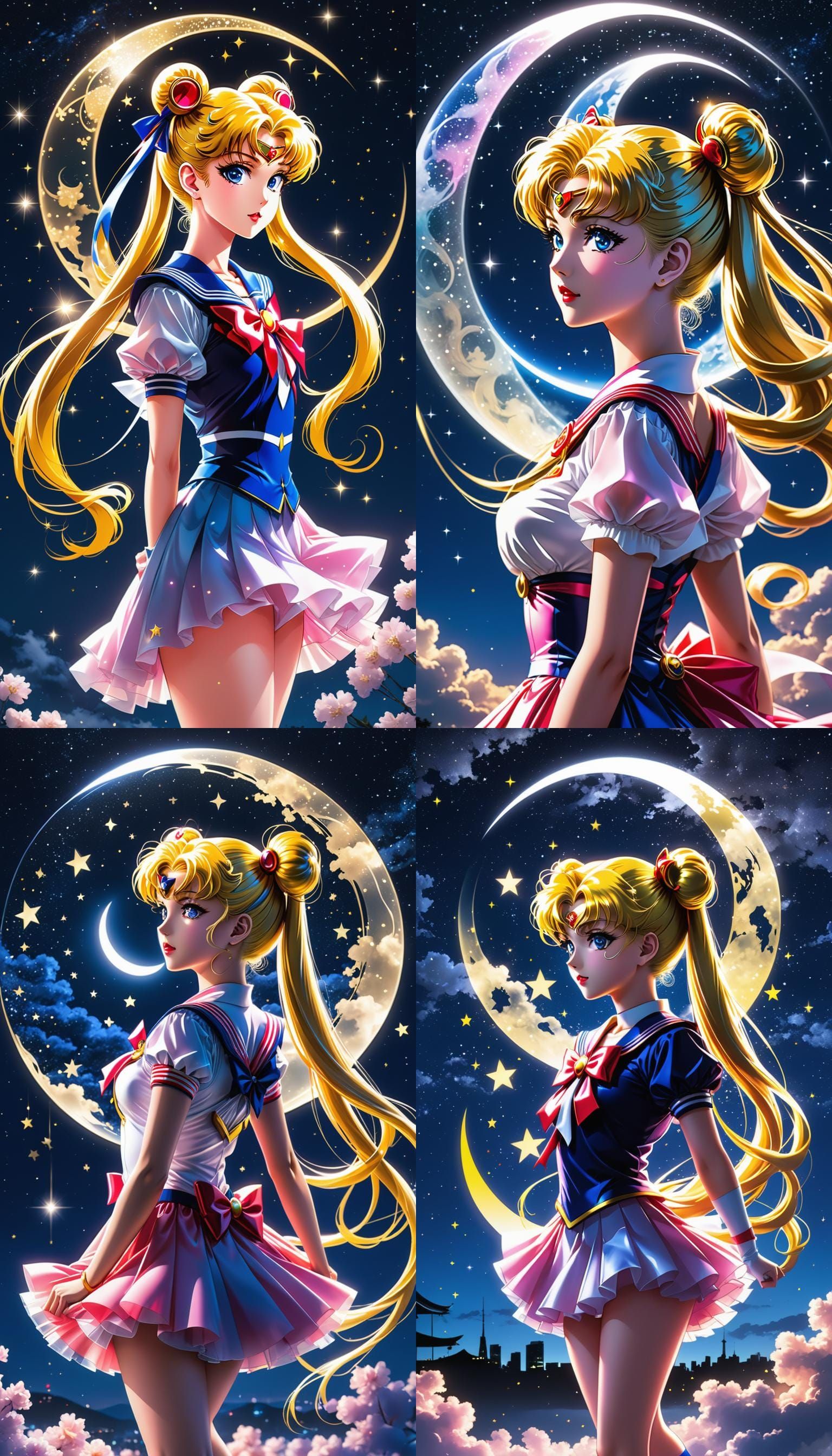 Sailor Moon Double Exposure in Japanese Manga Style