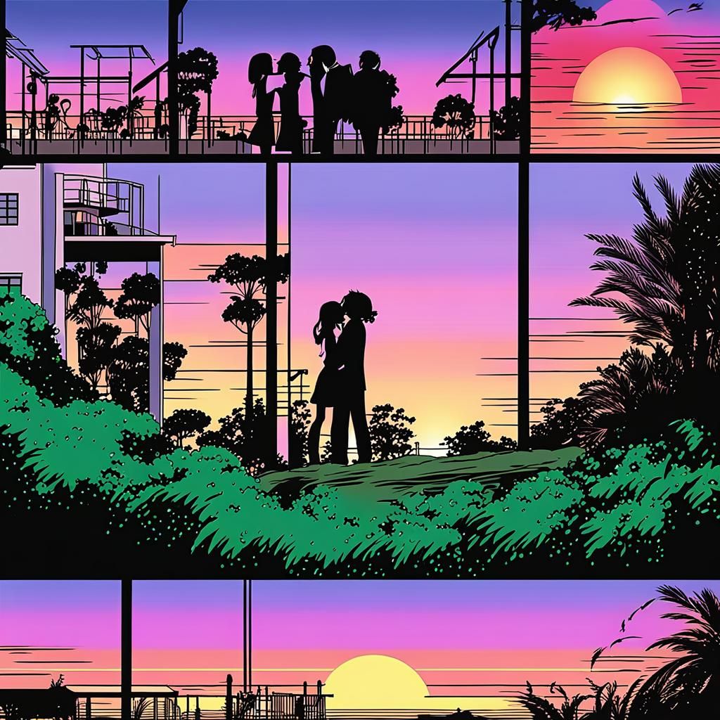 Lovers Kissing in Manga Anime Twilight Garden
