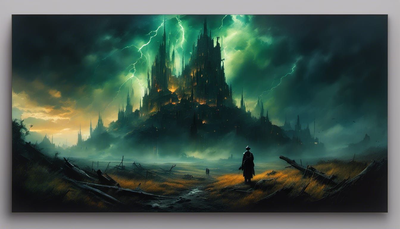 Eerie Ruins on Alien Planet Under Stormy Sky