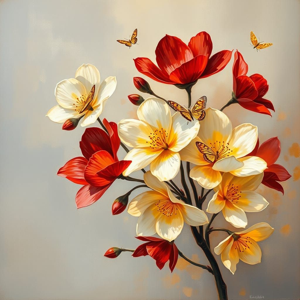 Impressionistic Oil Painting of Red, White, and Golden Tree ...