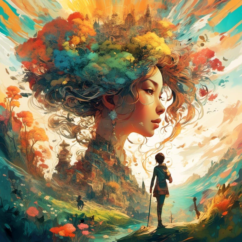 Lush Spring Landscape in Gouache Style