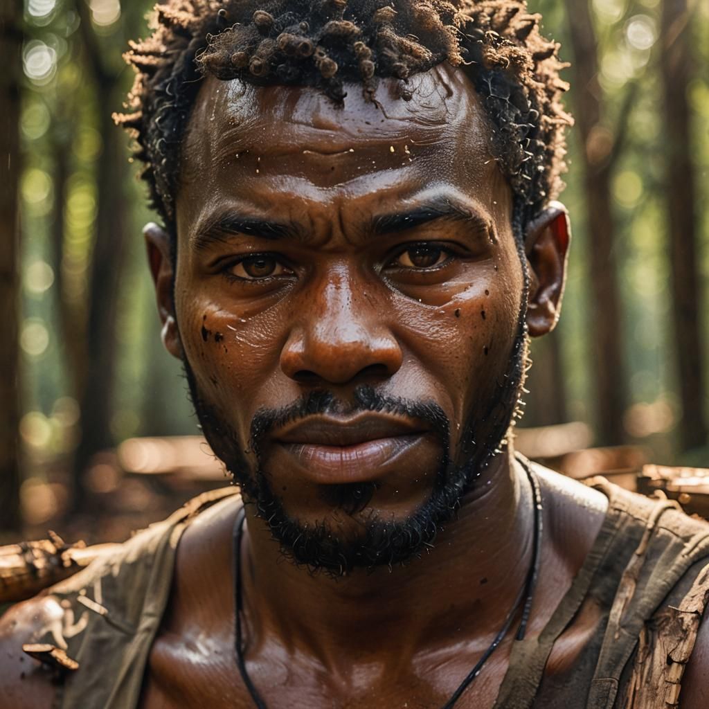 Photorealistic Portrait of African Woodcutter in Sunlight