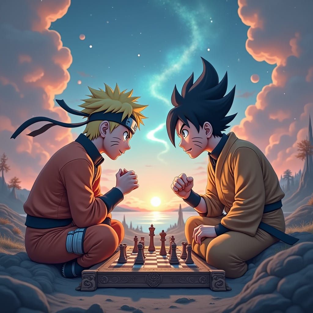 Epic Fantasy Chess Duel of Naruto and Goku