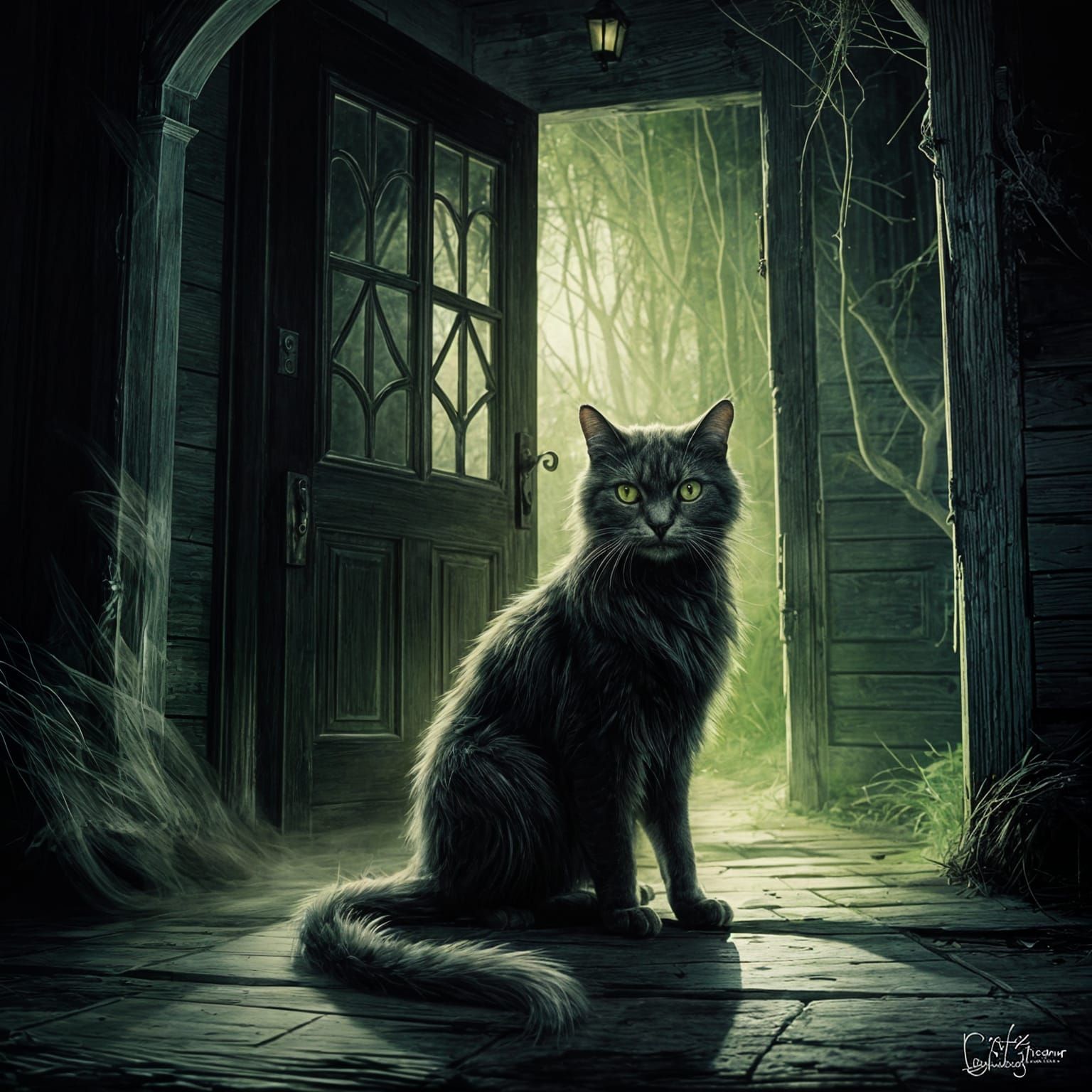 Ghost Cat Guarding Haunted House