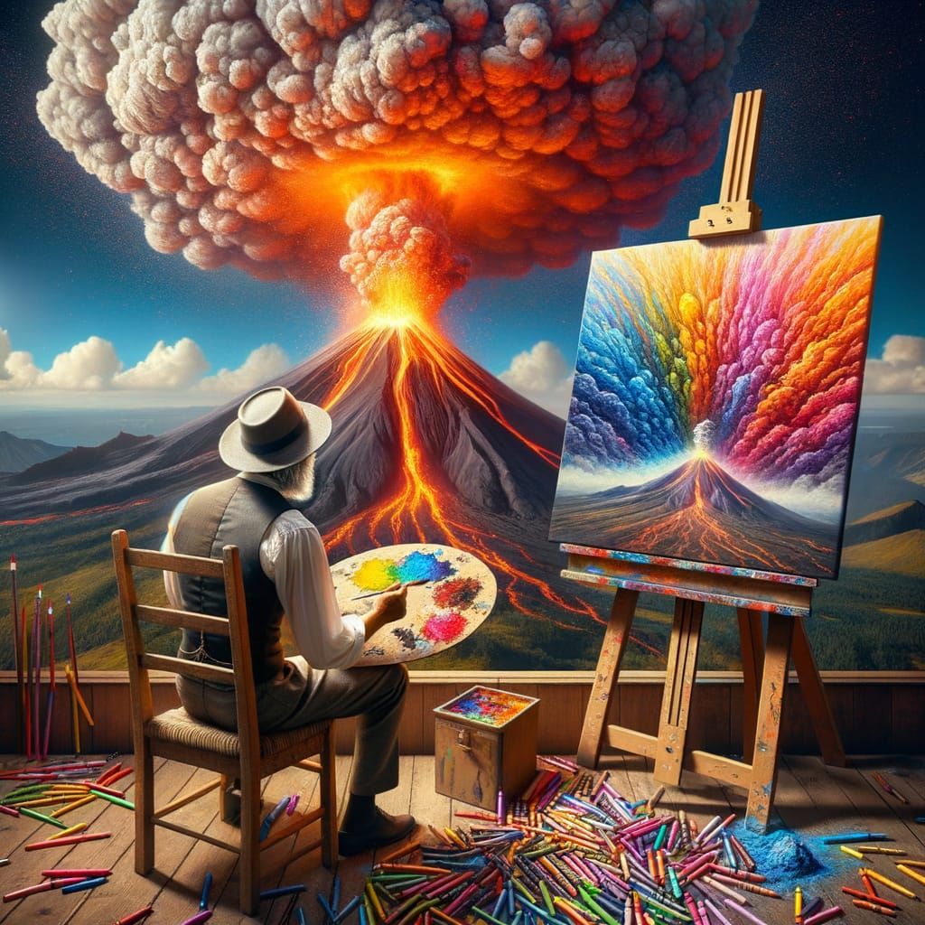 Surreal Volcano Painted by an Artist
