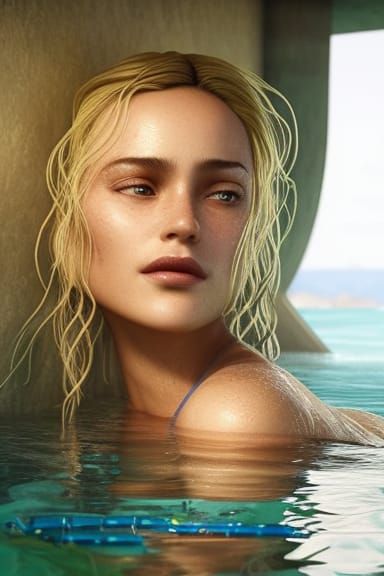 Woman with Wet Hair: 3D Portrait in Detailed Matte Style