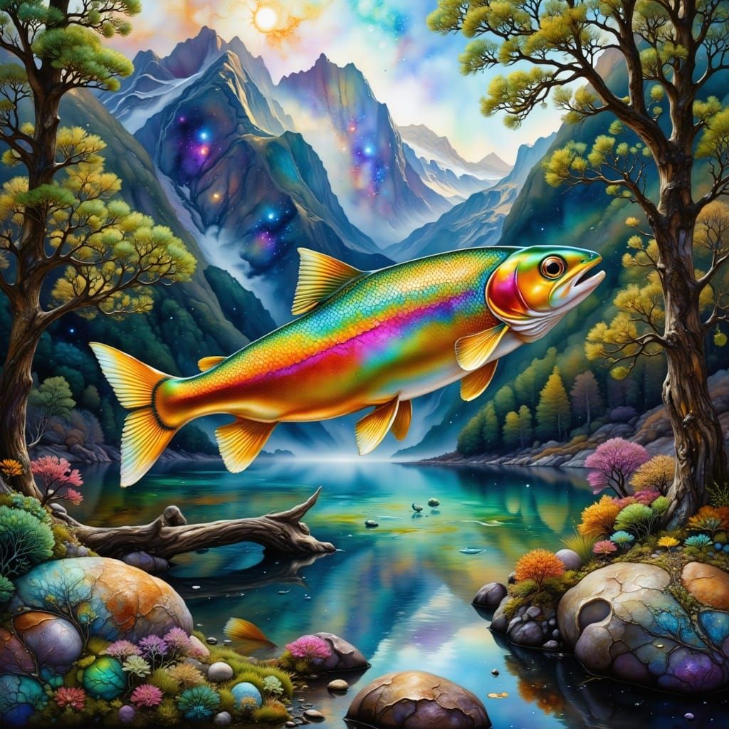 Rainbow Trout in Mountain River, Luminist Painting