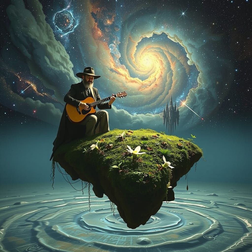 Celestial Musician in a Cosmic Dreamscape