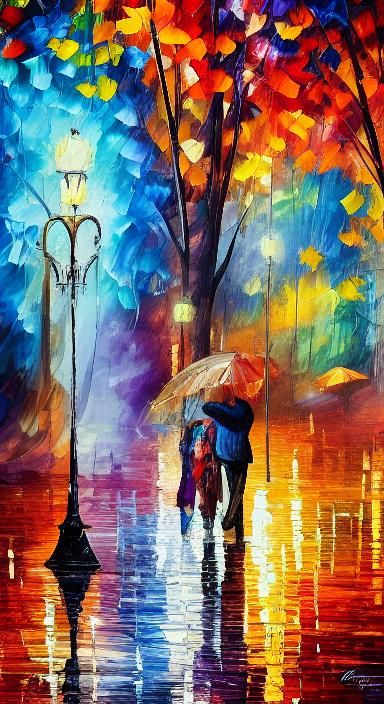 Vibrant Autumn Night in a Rain-Soaked Park