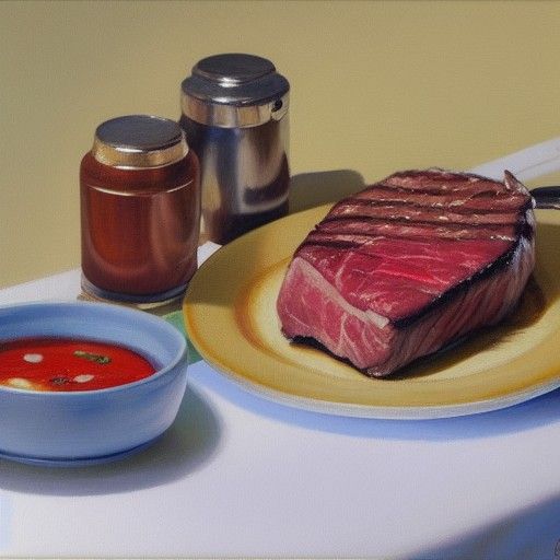 Man Enjoys Steak in Oil Painting Style