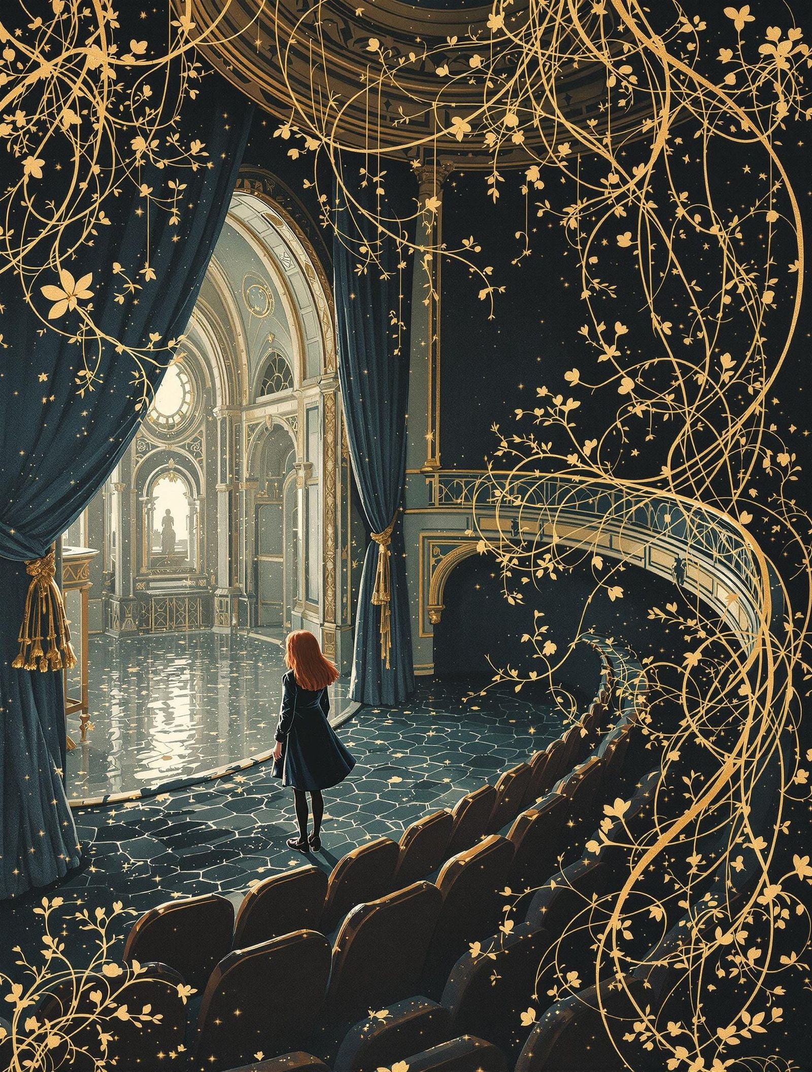 Girl in Velvet Jacket Among Theatre Ruins, Golden Light and ...