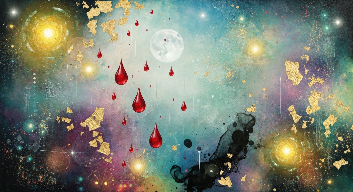 Surreal Moonlit Dreamscape with Abstract Oil and Gold Leaf