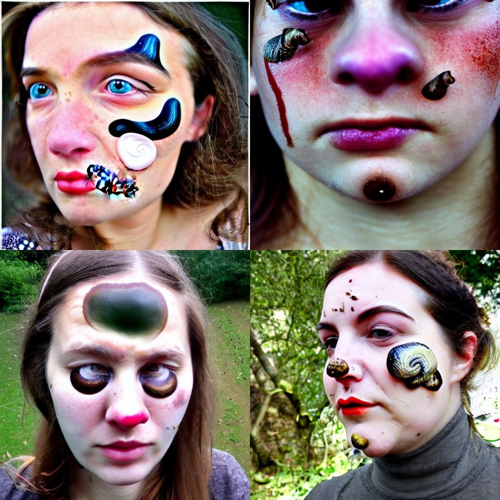 Snails on a Woman's Face