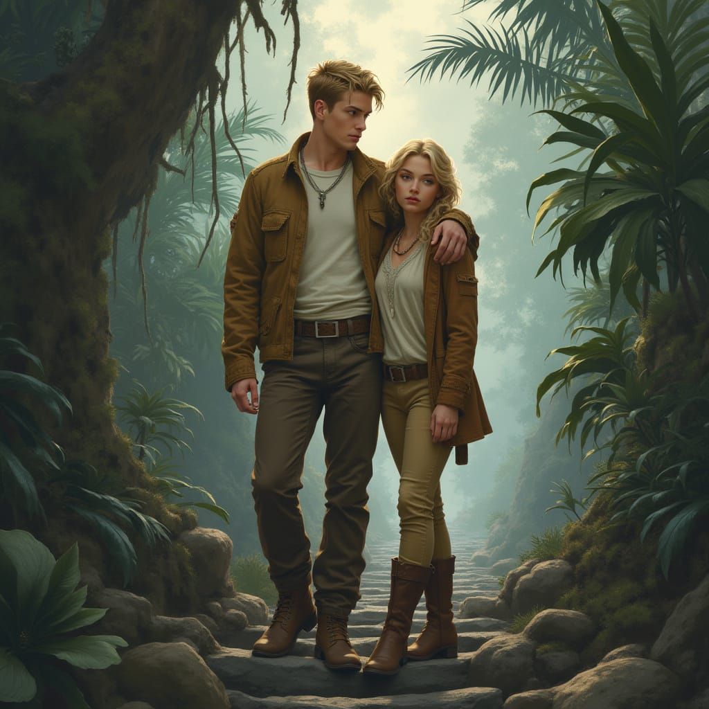 Young Couple in Misty Rainforest, Atmospheric Lighting