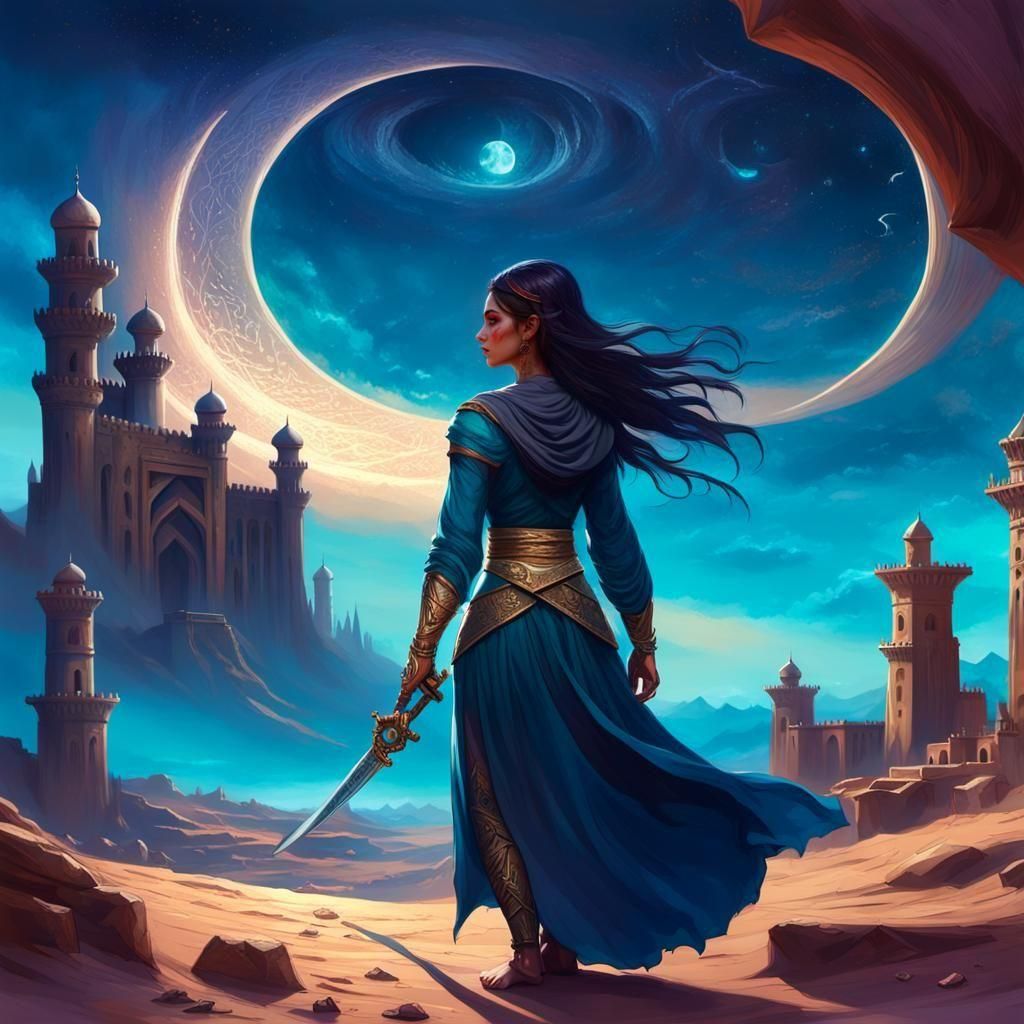 Fantasy Book Cover with Desert Architecture